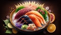 Sashimi japanese food on wooden background 3d rendering