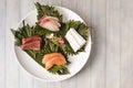 The Sashimi Moriawase is a combination of fine cuts of fish and seafood Royalty Free Stock Photo