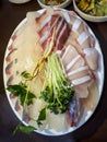 yellowtail fish sashimi with ginseng Royalty Free Stock Photo