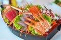 Sashimi seafood set in a boat blow Royalty Free Stock Photo