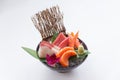 Sashimi Set Include Raw Salmon, Raw Hamachi Japanese Amberjack, Raw Maguro Bluefin Tuna and Kani Crab Stick.