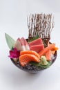 Sashimi Set Include Raw Salmon, Raw Hamachi Japanese Amberjack, Raw Maguro Bluefin Tuna and Kani Crab Stick.