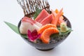 Sashimi Set Include Raw Salmon, Raw Hamachi Japanese Amberjack, Raw Maguro Bluefin Tuna and Kani Crab Stick.