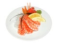 Sashimi set with shrimps on white round plate Royalty Free Stock Photo