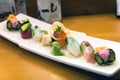 Sashimi sushi set with chopsticks and soy Royalty Free Stock Photo