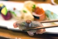 Sashimi sushi set with chopsticks and soy Royalty Free Stock Photo