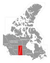 Saskatchewan red highlighted in map of Canada