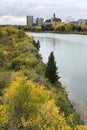 Saskatoon, Canada cityscape over river Royalty Free Stock Photo