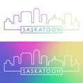 Saskatoon city skyline. Colorful linear style.