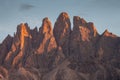 Sass de Putia mount  over a pasture in Dolomites at evening Royalty Free Stock Photo