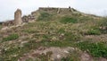 Sassari, Sardinia in Italy, May 18 2023. The staircase and the menhir of the Monte d'Accoddi altar.