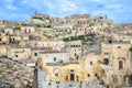 Sassi di Matera panoramic view of historical centre Sasso Caveoso of old ancient town with rock cave houses Royalty Free Stock Photo