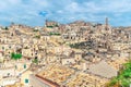 Sassi di Matera panoramic view of historical centre Sasso Caveoso of old ancient town with rock cave houses Royalty Free Stock Photo