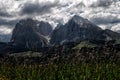 Sasso Lungo from Alpe di Siusi in Dolomites.