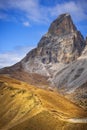 Sassolungo and Sassopiatto mountains from Sella pass, Dolomites Alps , Trentino Alto Adige South Tyrol, Italy