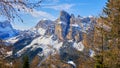 Sassongher peak in Puez-Geisler Nature Park - Winter view from the Sellaronda ski tour in Dolomites, South Tyrol, Italy