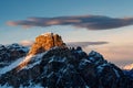 Sassongher Peak on the Ski Resort of Corvara Royalty Free Stock Photo