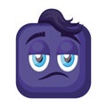 Sassy blue square emoji face with hair vector illustration on a