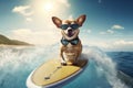 Sassy and Surfing: Cute Chihuahua Dog Hangs Ten on Ocean Waves - Generative AI