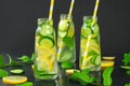 Sassy water. Fresh cool water with cucumber, lemon, ginger and mint. Detox and weight loss. Royalty Free Stock Photo