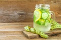 Sassy water. Fresh cool water with cucumber, lemon, ginger and mint. Detox and weight loss. Royalty Free Stock Photo