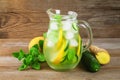 Sassy water. Fresh cool water with cucumber, lemon, ginger and mint. Detox and weight loss. Royalty Free Stock Photo