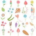 Pastel hand drawn flower leaf, cute illustration vector doodle