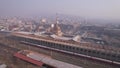 Sasuntsi Davit railway station with a drone filmed in Yerevan, Armenia