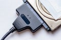 Sata cable connected to hdd 2.5 hard drive disk closeup view Royalty Free Stock Photo