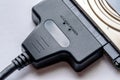 Sata cable connected to hdd 2.5 hard drive disk closeup view Royalty Free Stock Photo