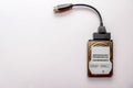 Sata cable connected to hdd 2.5 hard drive disk closeup view Royalty Free Stock Photo