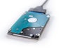 Sata cable connected to hdd 2.5 hard drive disk on white background closeup view Royalty Free Stock Photo