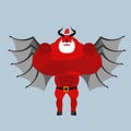 Satan Claus. Devil with beard and mustache. Red demon with horns