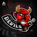 Satan face in profile with bared teeth. Logo for any sport team Royalty Free Stock Photo