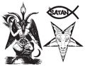 Satan tattoo set. Set of labels and elements. Vector set illustration template tattoo.