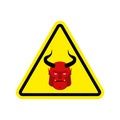 Satan Warning sign yellow. Demon Hazard attention symbol. Danger Royalty Free Stock Photo