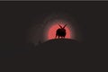 Satanic horned sheep during blood moon