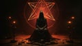 Satanism Possession: Neo-geometric Conceptualism With Glowing Candle And Pentagram