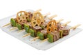 Satay chicken skewers with lime and chili Royalty Free Stock Photo