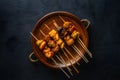 Satay food in studio light, Indonesian skewers captured beautifully