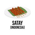 Satay indonesian food. Asian traditional food elements in cartoon flat style isolated on white background