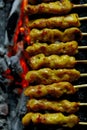 Satay; meat on thin bamboo sticks