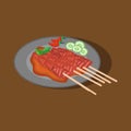 satay sate indonesian food vector illustration with chilies and cucumbar