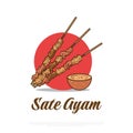 Satay or Sate Vector Illustration, Traditional Food from Indonesia. Illustration of Sate Ayam