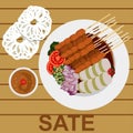 SATE IS AN INDONESIA TRADITIONAL FOOD Sate is food made from meat that is cut into small pieces and stabbed in such a way with a