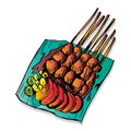 Sate Indonesian food, hand drawing illustration