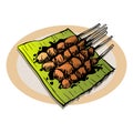 Sate Indonesian food, hand drawing illustration