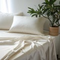 Sateen Plain Sheet: Wavy Resin Style Bed With White Pillow And Potted Plant Royalty Free Stock Photo