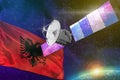 Space communications technology concept - satellite with Albania flag, 3D Illustration