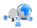 Satellite antenna, computer mouse and earth globe Royalty Free Stock Photo